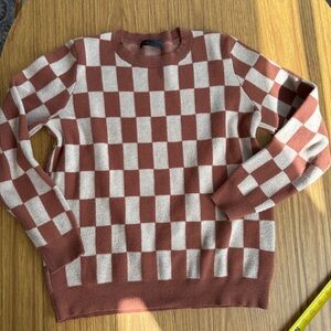 SHEIN Brown Cream Checkered Sweater Small